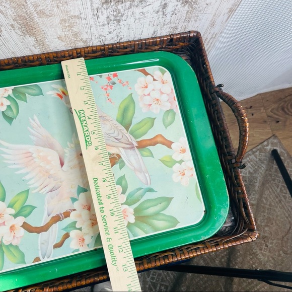 Vintage MCM Set of 3 Metal Tray Cockatoo and Flowers - Picture 4 of 8
